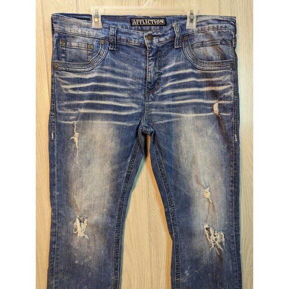 Affliction Black Premium Blake Mens Blue Jeans Denim Size 36 40x32 Distressed - Picture 2 of 12